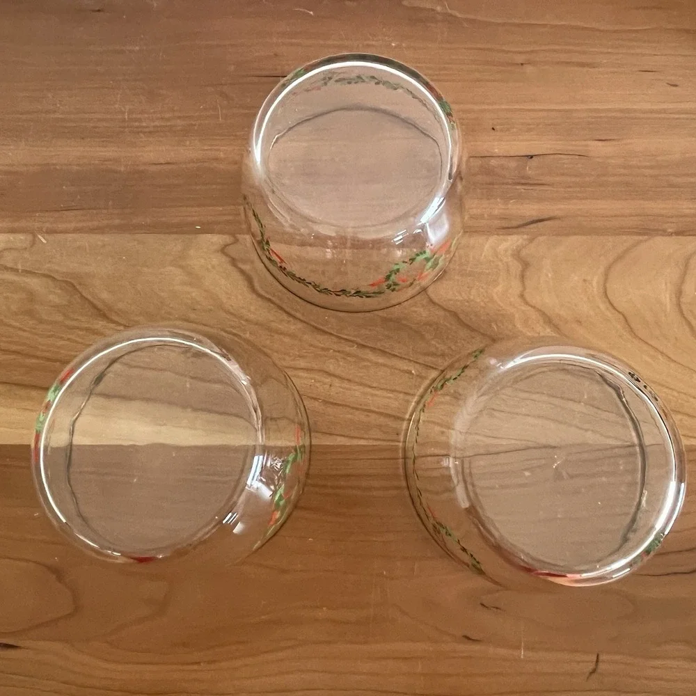 Libbey Clear Glass Christmas Holly Wreath Gold Rimmed Bowl Vintage Set Of‎ 3
